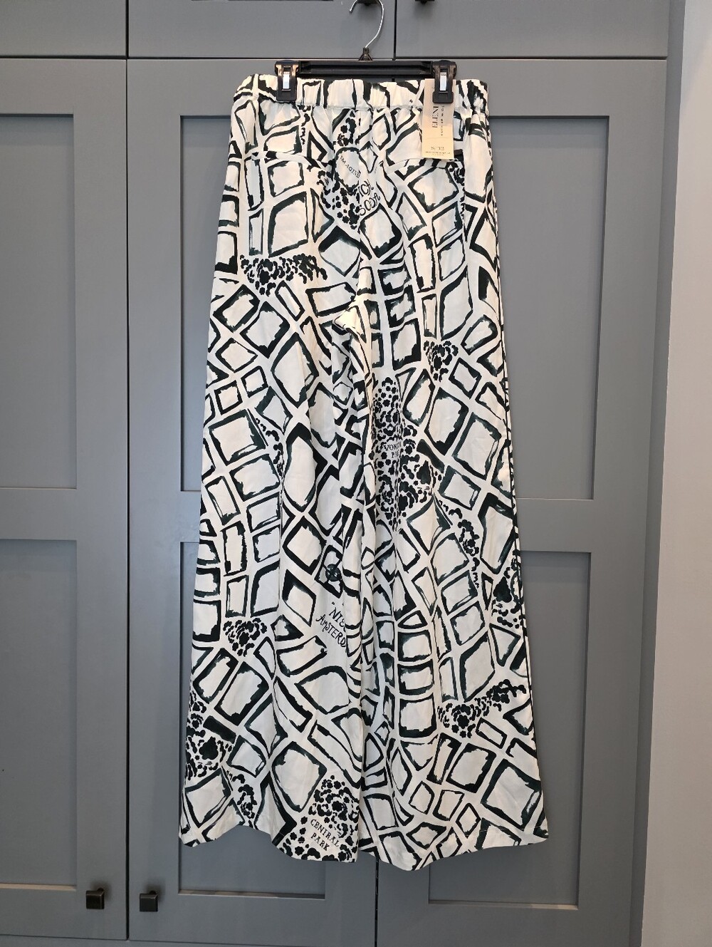 NWT Scotch & Soda Eleni Pants Amsterdam Print White Green High Rise Wide Leg Sm - Picture 7 of 13